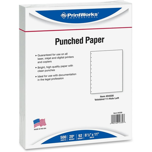 PrintWorks Professional 11Hole Velobind PrePunched Paper for