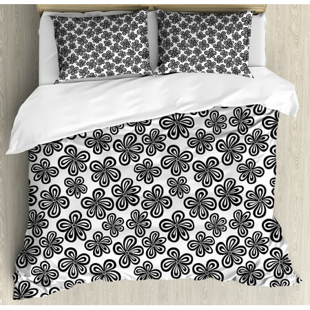 Black And White King Size Duvet Cover Set Lively Spring Season Black And White King Size Duvet Cover Set Lively Spring Season Inspired Blossoms Abstract Flowers