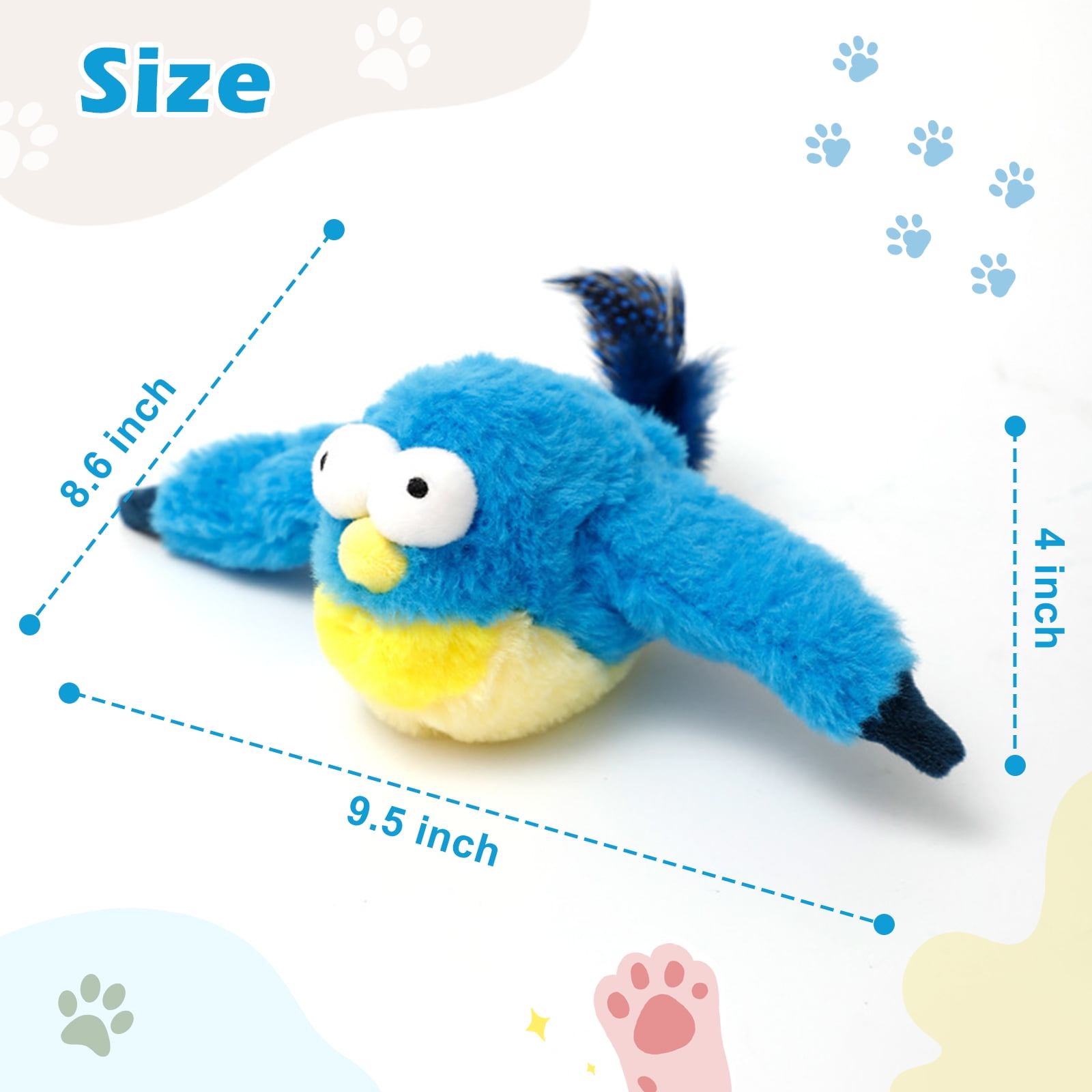 Risehigh Cat Toys for Indoor Cats Interactive Flapping Chirping Bird Kitten Toy Touch Activated Rechargeable Automatic with Catnip