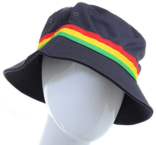 Rasta Reggae Jamaican Striped Unisex Bucket Sun Hat (Grey 