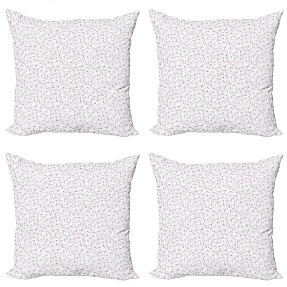 Garden Art Throw Pillow Cushion Case Pack of 4, Outline Drawings of Cherries Drawn by Hand Simplistic Fruits, Modern Accent Double-Sided Print, 4 Sizes, Pale Eggplant Vermilion, by Ambesonne