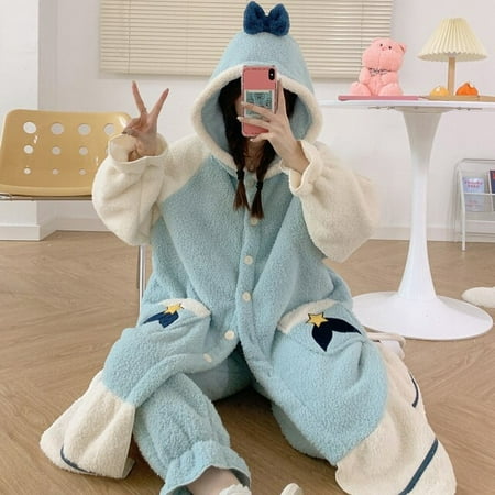 

PIKADINGNIS FUNISHI Winter Pajamas Flannel Nightdress Hooded Loose Version Inspissate Plush XXL пижама женская Womens pajamas Pajama Set