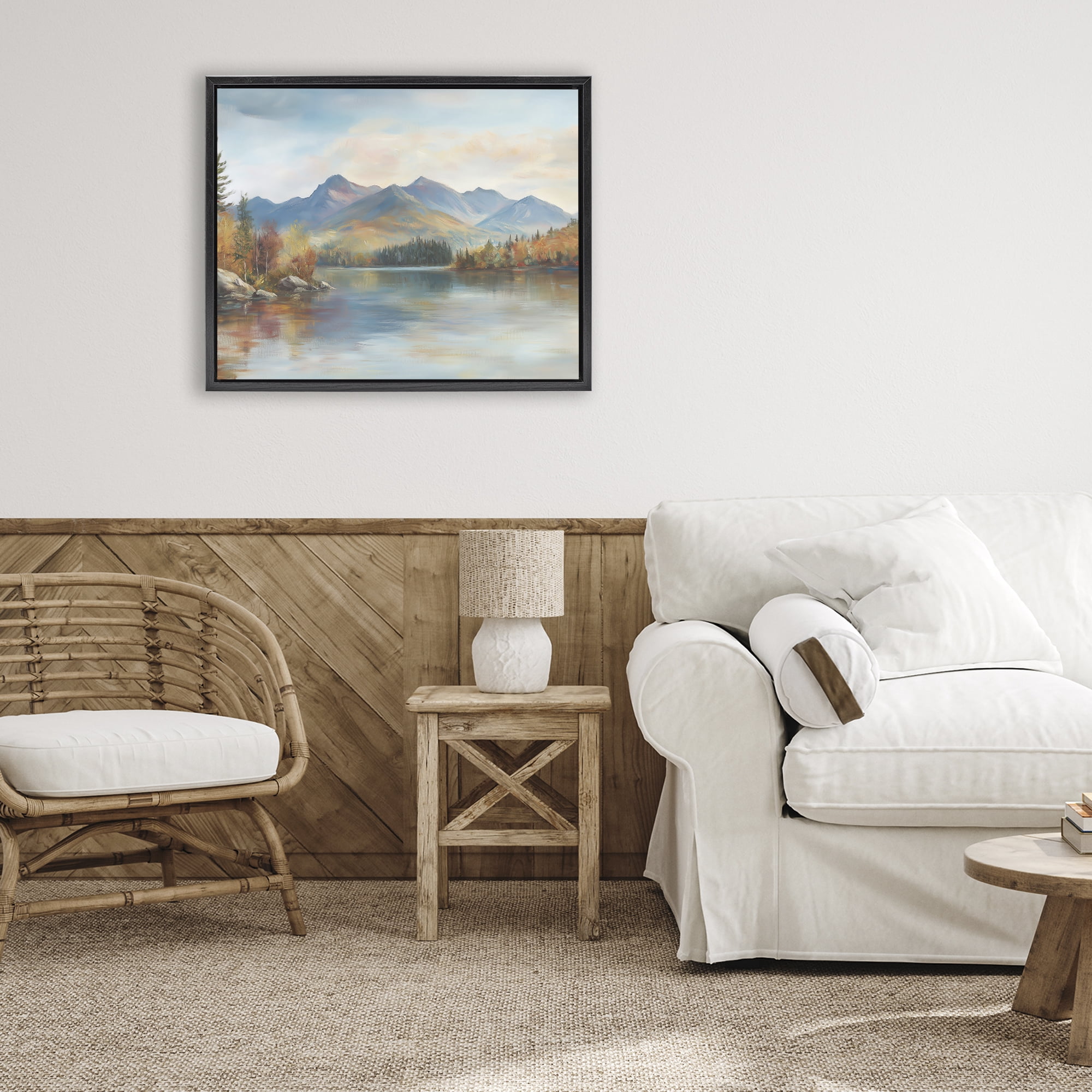 Stupell Industries Rustic Lake Landscape in Fall Black Framed Floater Canvas Wall Art, design by LSR Design Studio