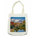 thumbnail image 1 of Mountain Tote Bag, View of Oshino Historic Thatch Houses with Mountain Hill on the Background Japan, Cloth Linen Reusable Bag for Shopping Books Beach and More, 16.5" X 14", Cream, by Ambesonne, 1 of 2