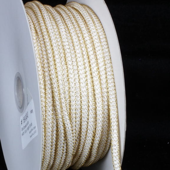 The Ribbon People Ivory and Gold Braided Link Craft Cord 0.25" x 55 Yards