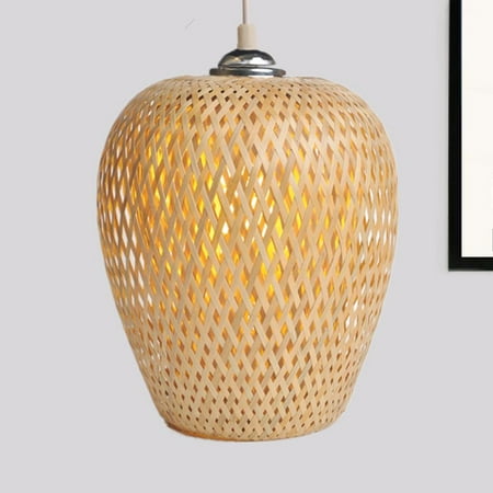

Litfad Woven Shade Pendant Lamp Lodge Style Bamboo 1-Light Kitchen Lighting in Yellow 10 Wide