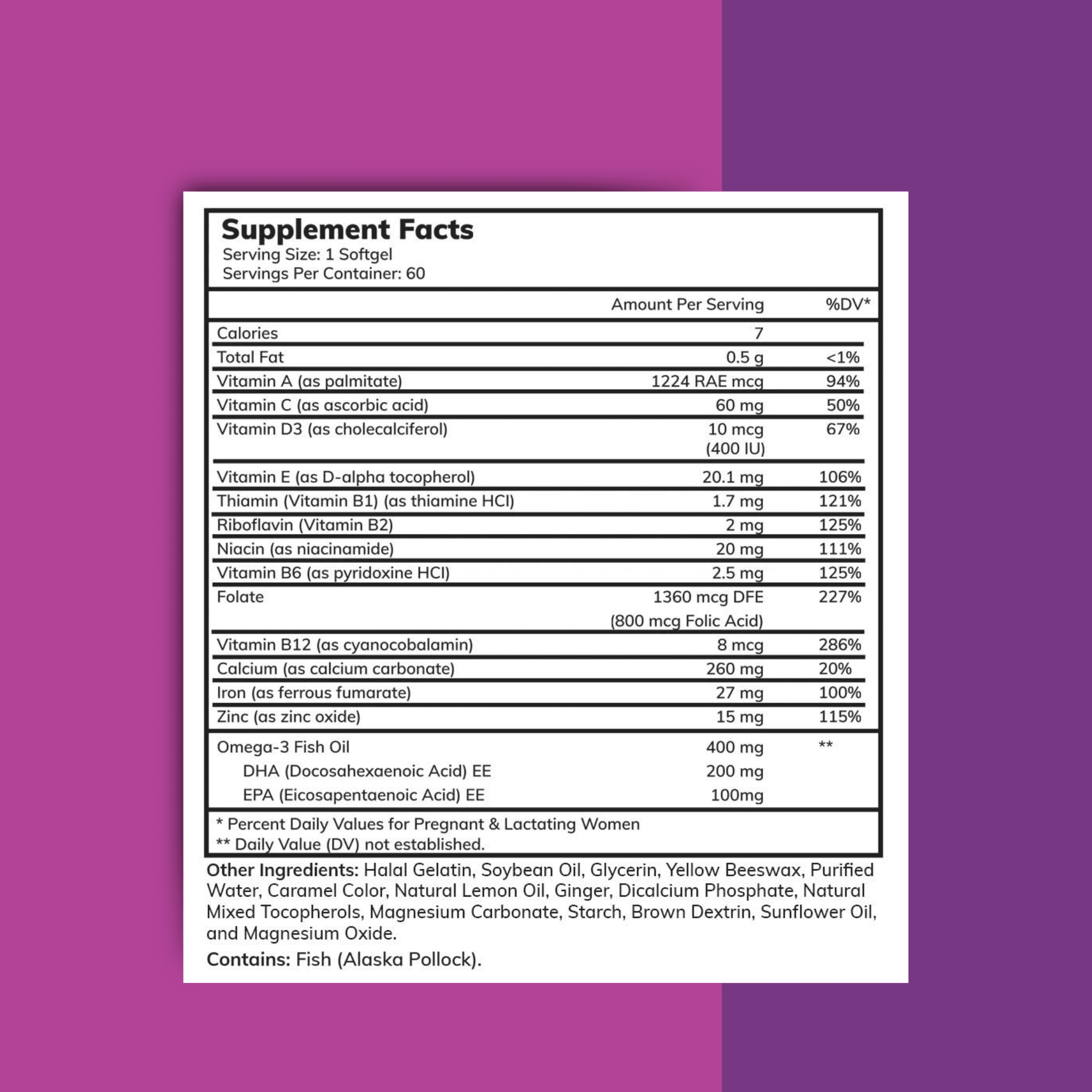 Zaytun Vitamins Halal Prenatal + DHA Multivitamin Softgels, 60 Softgels