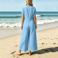 thumbnail image 5 of TOUMENY Spring Fall Jumpsuits for Women Wide Leg V Neck Button Front Jumpsuit Casual Loose Vacation Travel Lounge Romper Light Blue S, 5 of 7