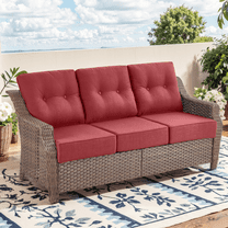 Planntonneo Outdoor Sofa Wicker Patio Deep Seat Couch with 6-Inch Red Cushions