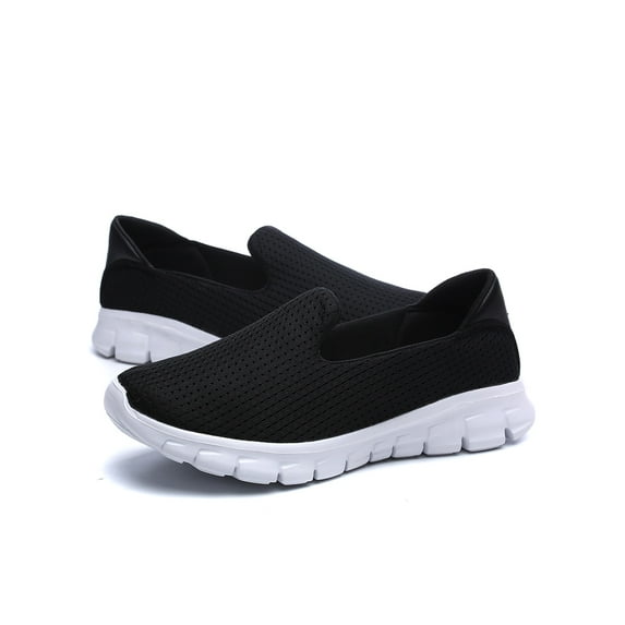 GENILU Women's Comfortable Breathable Round Toe Flats Anti Slip Low Top Tennis On Walking Shoes Black 8