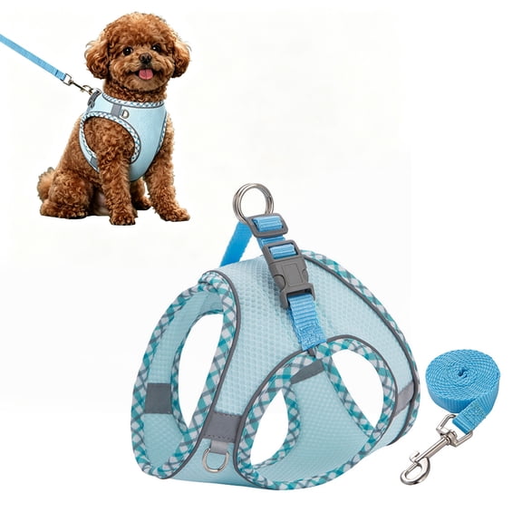 Soft Adjustable Escape Proof Cat Harness and Lead Set Breathable Mesh Kitten Vest for Outdoor Walking Small Cat Hiking(Light Blue,Size 2XS)