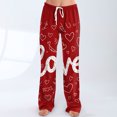thumbnail image 6 of Women's Drawstring Valentine's Day Printed Casual Pants, Elastic Waist Lounge Pants for Women, Holiday Themed Sleepwear Pajama Pants, Comfortable Fit,Pink,XL, 6 of 7