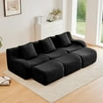 thumbnail image 2 of Three-Seat Boneless Sofa High-Quality Teddy Fabric ,No assembly required Curved armrest Anti-slip Design Ergonomic design, Assembly Chaise 32D High Density Sponge living rooms media rooms,Black, 2 of 5