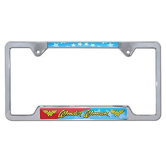 Wonder Woman Blue and Red Metal License Plate Frame - Open Version