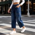 thumbnail image 4 of Hvogkswy Straight Leg Jeans for Women Fashion Drawstring Low Rise Jeans Comfy Stretchy Washed Denim Pants with Pockets, 4 of 7