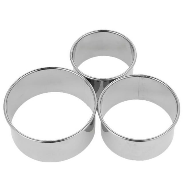Molde de acero inoxidable para tartaletas, empanadas y galletas, tres tamaños, fácil de limpiar y duradero, ideal para cortar y dar forma circular a tus alimentos.