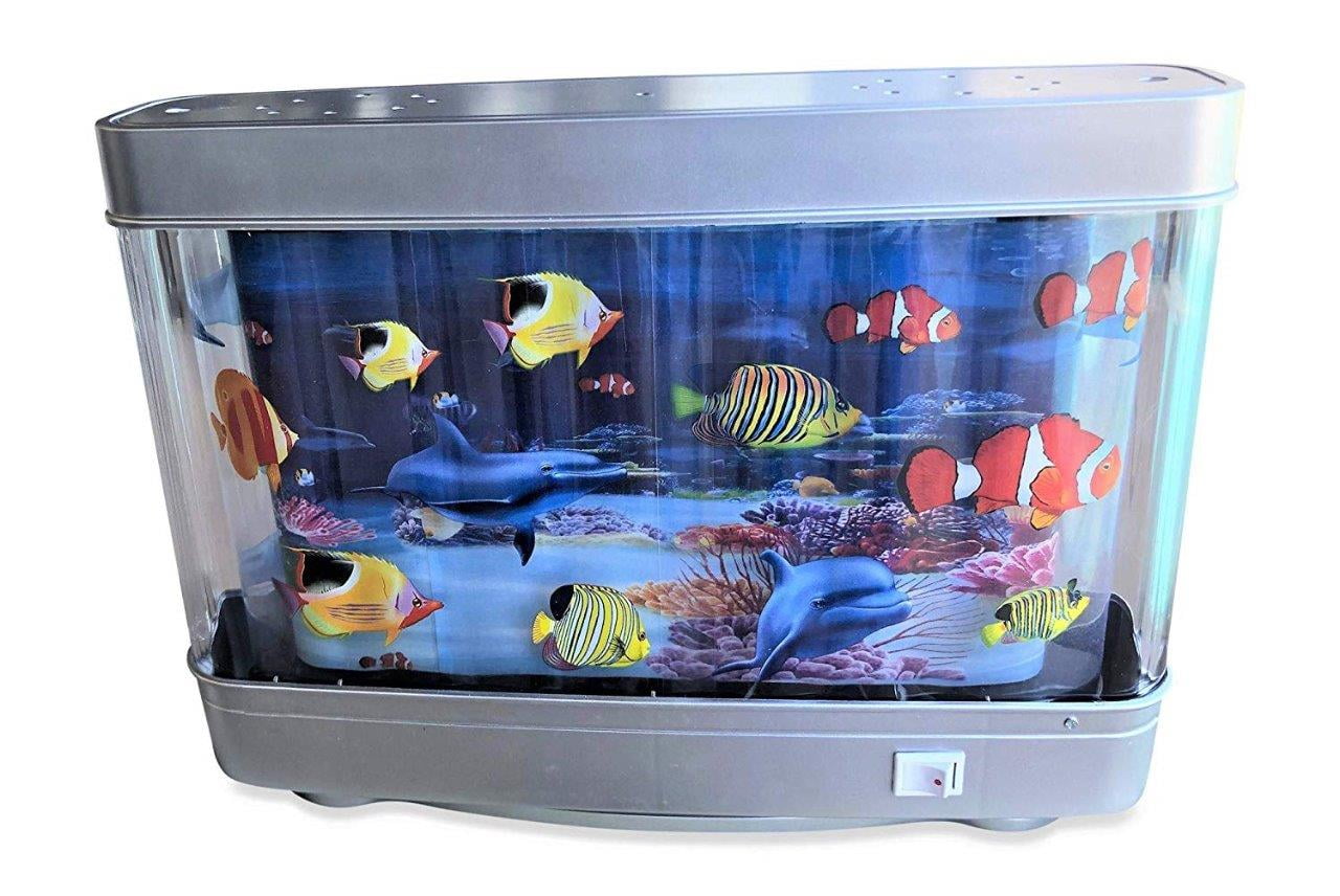 Electric Fish Tank Interactive Feeding Experience for Children Electric Fish Tank Artificial Tropical Fish Decorative Sensory Aquarium Lamp Virtual Ocean in Motion 