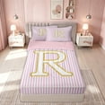 thumbnail image 2 of meiyoeat Gold R Monogram Zipper Full Size Comforter Sets with Fitted Sheet and 2 Pillowcases for Kids Girls Women, Pink Stripes Zipper Bedding Set for Bedroom, Pink ReversibleG, 2 of 6