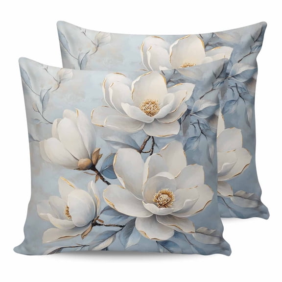 Pillow Covers 20x20 Set of 2, White Floral Throw Pillow Covers Decorative Couch Cushion Cover, Farmhouse Botanical Flowers Branches Microfiber Soft Square Pillowcases for Bedroom Living Room Sofa