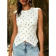 thumbnail image 3 of LMLYSoH Women’s Sleeveless Tank Tops Dot/Stripe Print Summer Crew Neck Draped Front Slim Fit Vest, 3 of 8