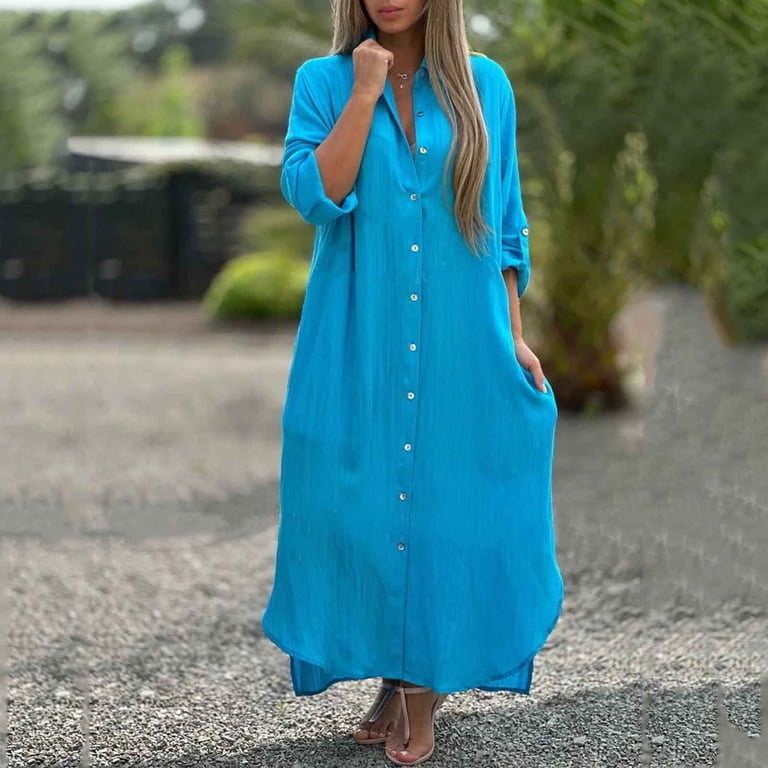 Womens Summer Dresses 2025 Flowy Skirts for Women Women Fashion Solid Dress  Shirt Long Skirt Casual Long Sleeve Cardigan Dress - Walmart.com