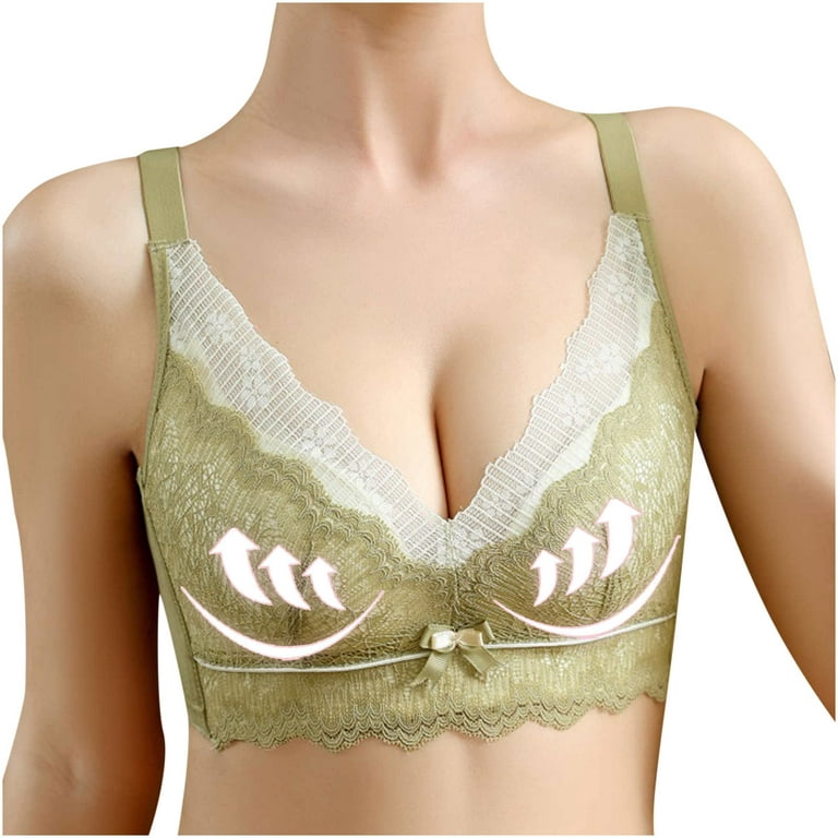 QLEICOM Everyday Bras for Women, Women's Comfort Lift Wirefree Bra  Comfortable Breathable No Steel Ring Sexy Lace Gathering Adjustment Lift  Bras Green Cup 38/85AB 