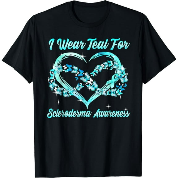 I Wear Teal For Scleroderma Awareness Heart Butterfly Funny Creative Graphic T-Shirt