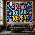 thumbnail image 6 of Read Relax Repeat Quote With Flowers and Hearts, Cozy Illustration Style for Book Lovers, Literary Wall Decor, Birthday Gift, Tapestry Wall Hanging for Bedroom and Reading Nook, 6 of 7