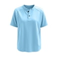 thumbnail image 6 of Kinrui Short Sleeve Sweatshirts for Women Casual Crew Neck Button Pullover Tops Lightweight Solid Color Sweater Shirts Blue L, 6 of 6