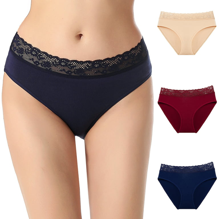 YELLOR ROBIN Women's Bikinis with Wide Lace Waistband High Cut Underwear  Cotton Panties Mid Rise Assorted Color Pack of 3 Size XXL