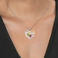 thumbnail image 3 of Gem Stone King Two Tone Green Peridot White Moissanite Purple Amethyst `Forever in My Heart` Engraved Pendant Necklace for Women (1.34 cttw, Heart Shape 5MM, 18 inch Chain), 3 of 3