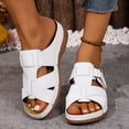 thumbnail image 2 of Orthopedic Sandals for Women Splice Leather Open Toe Slip on Slides Adjustable Low Wedge Walking Shoes White Size 7, 2 of 7