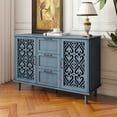 thumbnail image 2 of Lunale 47.24" Retro Hollow-Carved 2-Door Cabinet with 3 Drawers, Storage Sideboard Buffet Accent Cabinet for Living Room, Lake Blue, 2 of 7