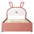 thumbnail image 5 of Bellemave Full Storage Bed Frame with Trundle, Upholstered Rabbit-Shape Platform Bed with LED Lights, Full Size Princess Bed with Storage for Teens Adults（Pink), 5 of 10