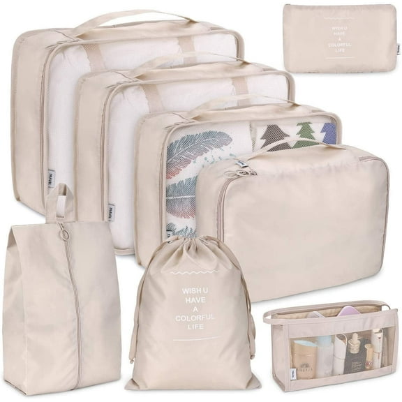 YWHWLX Lightweight Luggage Storage Bags, Beige, 8-Piece Set