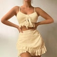 thumbnail image 3 of Lopeceal Eyelet Three Piece Bathing Suit for Women Knot Front Cami Bikini Tops Underwear Swim Skirt Ruffle Slim Cute Swimsuit, 3 of 6