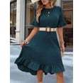 thumbnail image 5 of Women'S Short Sleeve Dresses High Waist Round Neck Solid Flounce Sleeve Ruffle Dress Blue & Green M, 5 of 8