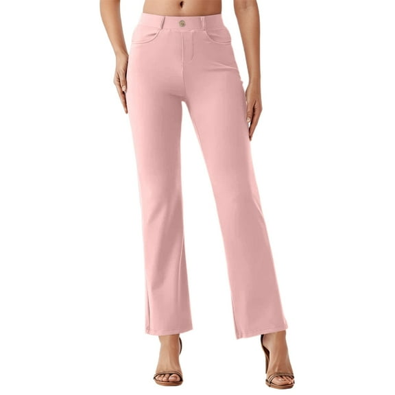 Zylarhe Women's Pants Women's Comfortable Stretch Pull On Straight Leg Casual Pants with Button Pockets for Daily Wear Versatile Pure Color
