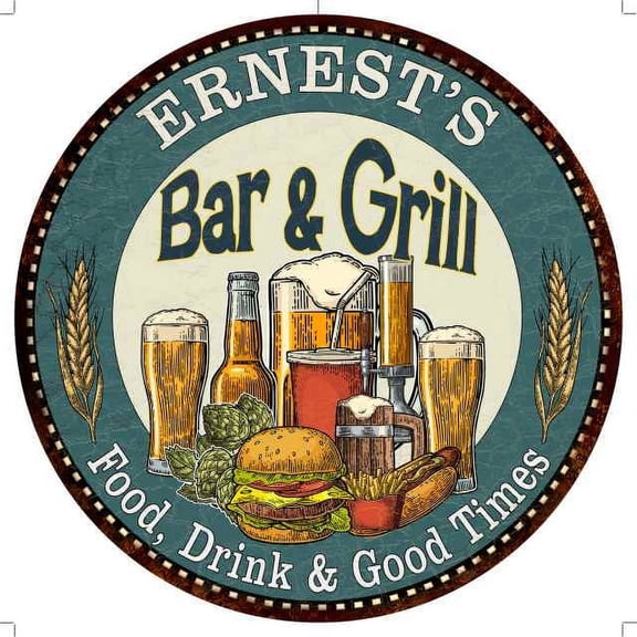 ERNEST'S Bar and Grill 14" Round Metal Sign Kitchen Wall Decor 100140023280