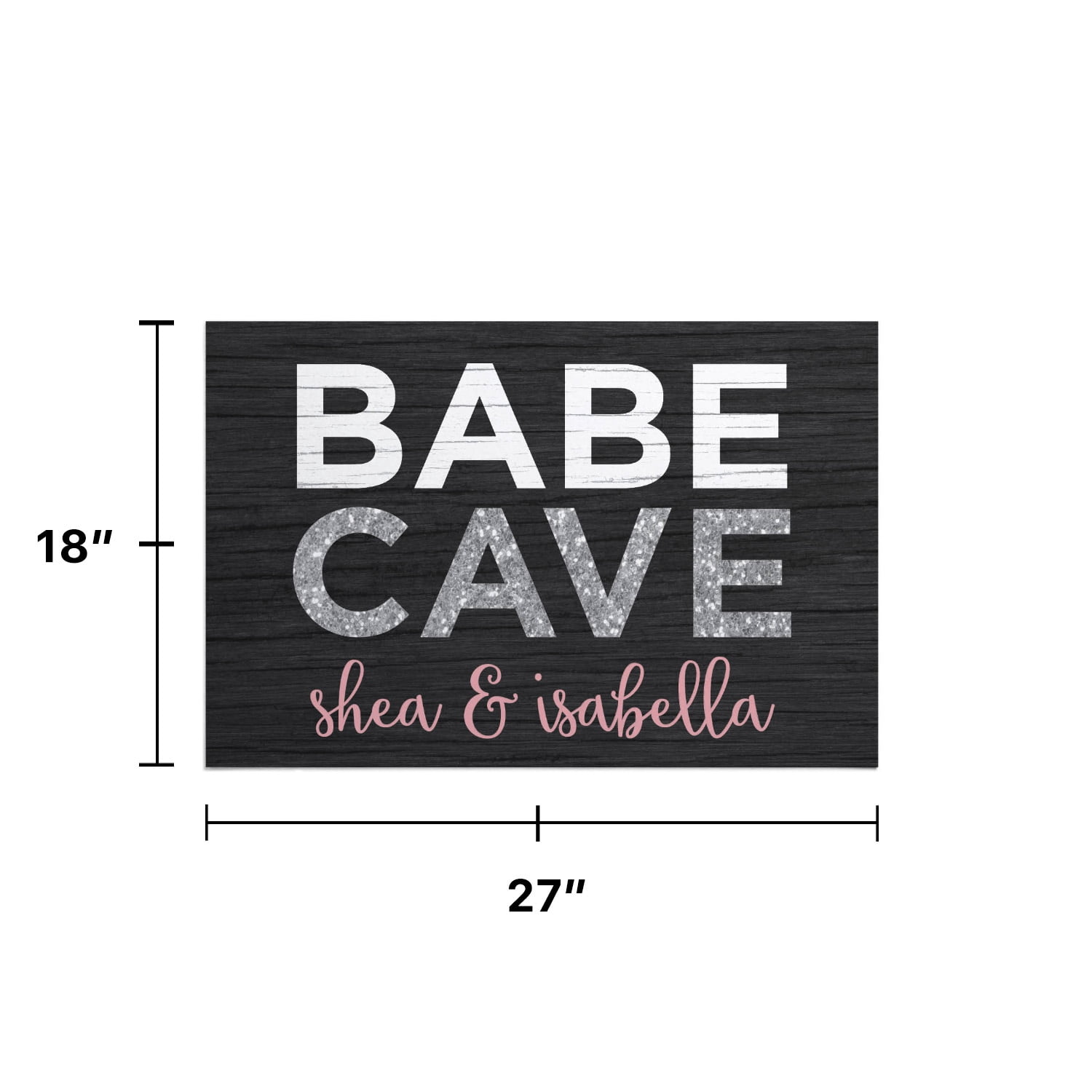Personalized Planet 27x18 Babe Cave Doormat with Custom Personalization Printed on Black Rectangular 1/8” Thick Non Slip Mat for Kitchen Hallway Deck or Porch