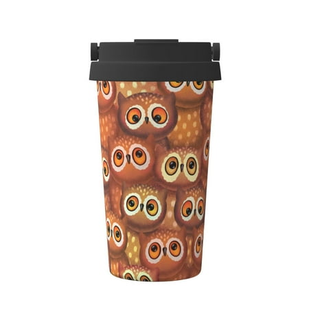 

Uemuo Brown Owl Print Carry Insulated Coffee Mug Travel Mug with Hidden Handle Insulated Coffee Flask Leak-proof Travel Mug Insulated Mug for Office