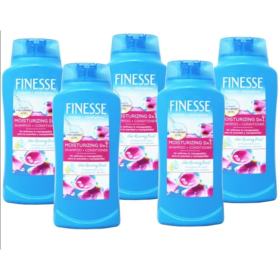 FINESSE Moisturizing 2 in 1 Shampoo   Conditioner Hair Reviving Boost of hyaluronic acid   camellia oil   keratin 24 fl oz - 5 Pack