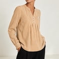 thumbnail image 6 of ClodeEU Women's Henley Pleated Front Long Sleeve Blouse,Casual Loose Flowy Shirt Top Khaki,Women's Plus L, 6 of 7