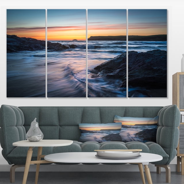 Setting Sun at Polzeath Beach - Modern Seascape Canvas Artwork