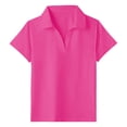 thumbnail image 3 of lnmuld Back to School Kids Girls Short Sleeve Solid V Notch Collar No Button Pique Polo Shirts Breathable Summer School Uniform Tops Size:9-10 Years, 3 of 7