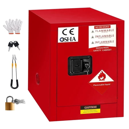 Red Chemical Storage Cabinet 18.11 x18.11 x23 Compact Size Leak-Proof Sump Design Combustible Safety Unit Industrial Hazardous Cabinet Gas Station Hospital Workshop