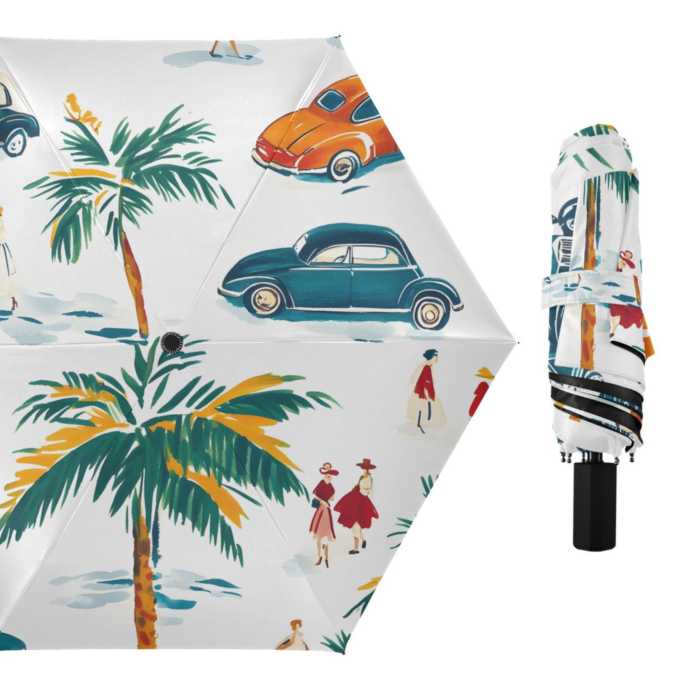 ALAZA Cars Tree UPF 50+ Compact Folding Umbrella for Rain Travel Umbrella Packable