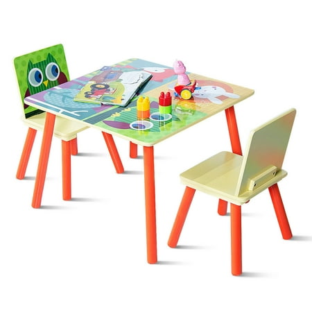 Gymax Kids Table and 2 Chairs Set For Toddler Baby Gift Desk Furniture Cartoon
