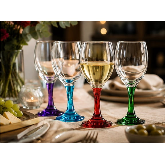 Star Crafts 4pc Imperial 300 ml Goblet Set with Color Base & Stem Elegant Glassware for Any Occasion