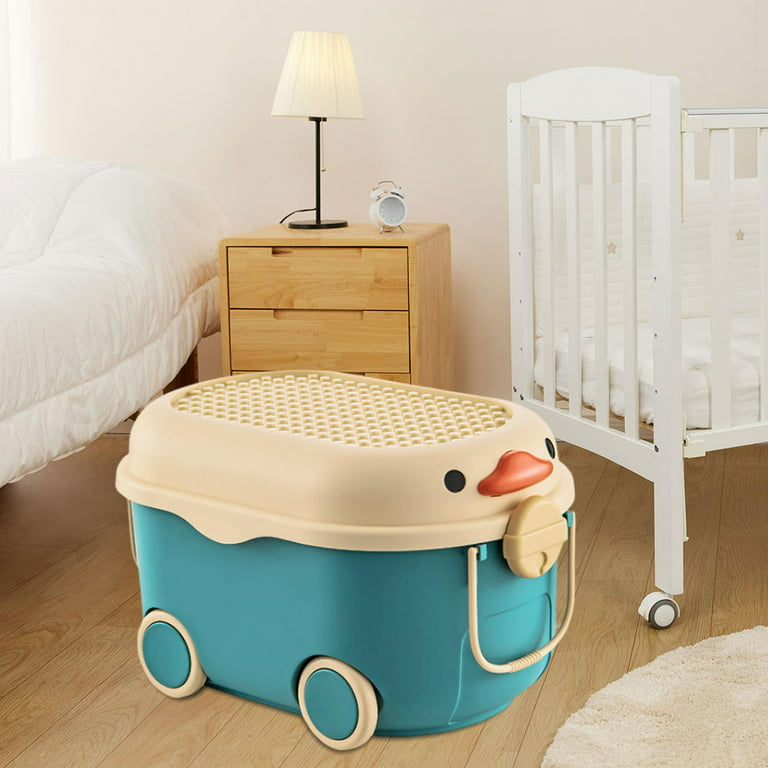 Cartoon Rolling Storage Box with Lid Organizer Bin with Handles Baby  Clothes Storage Case Portable for Nursery Room Household Kids Bedroom Blue  Middle 